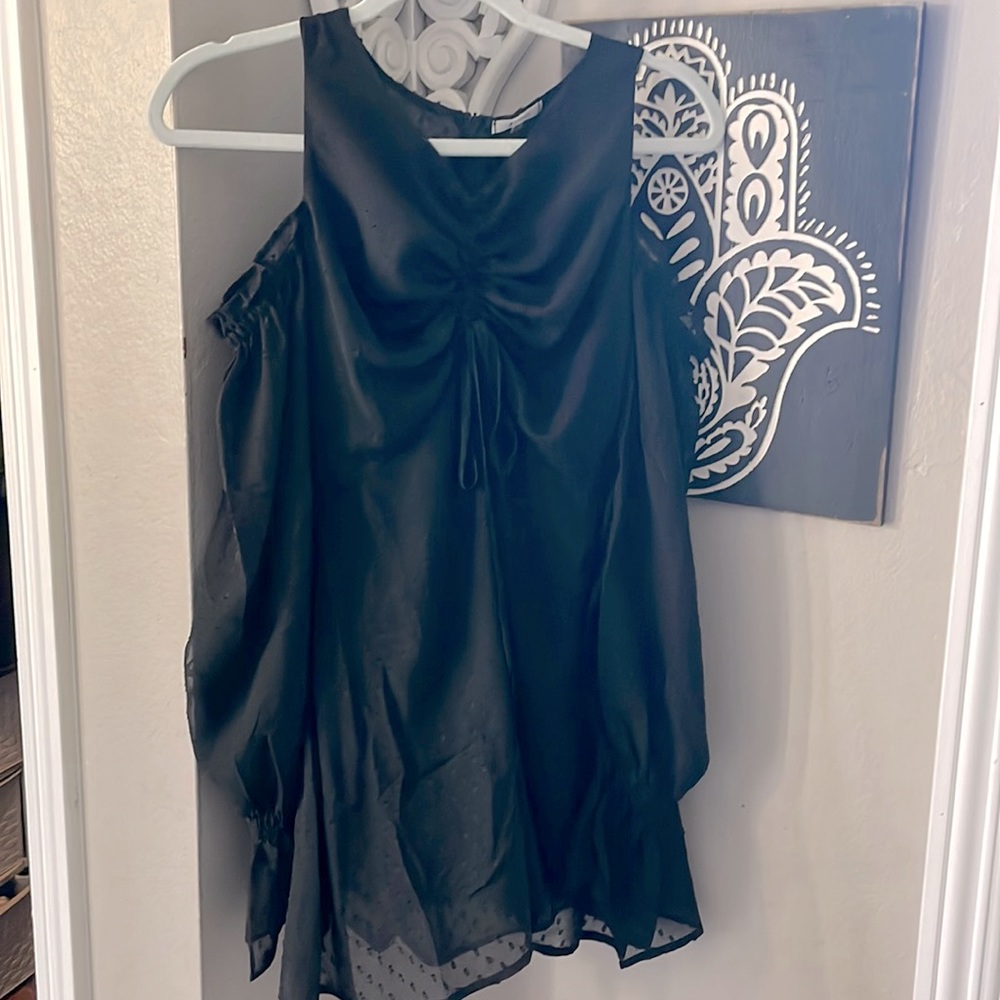 Black romper with sheer sleeves